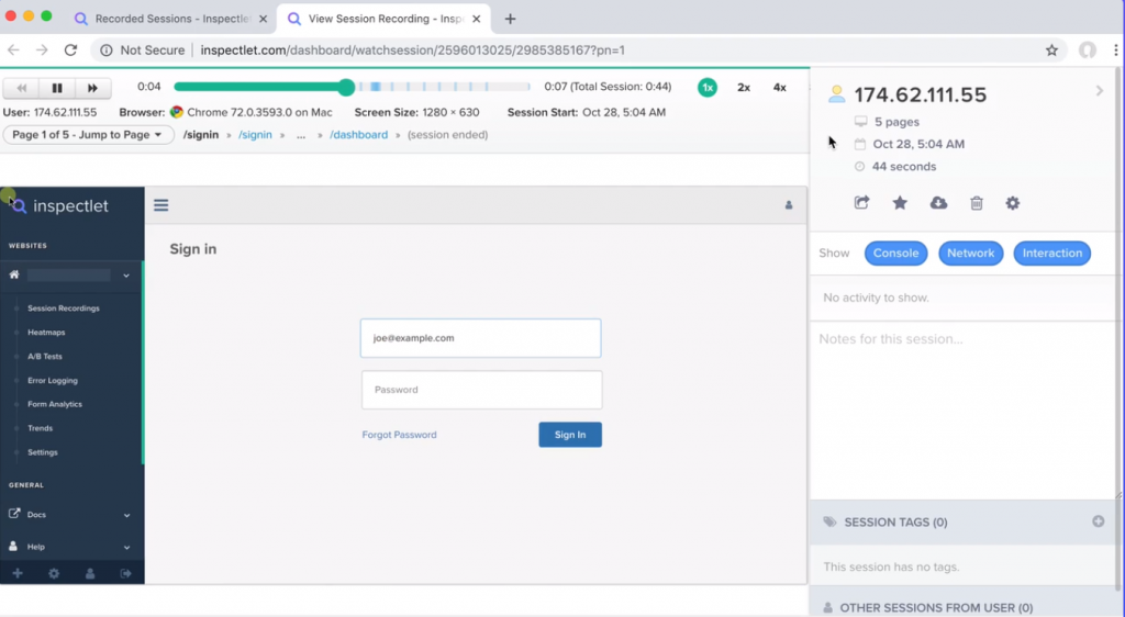 Inspectlet website heatmap tool
