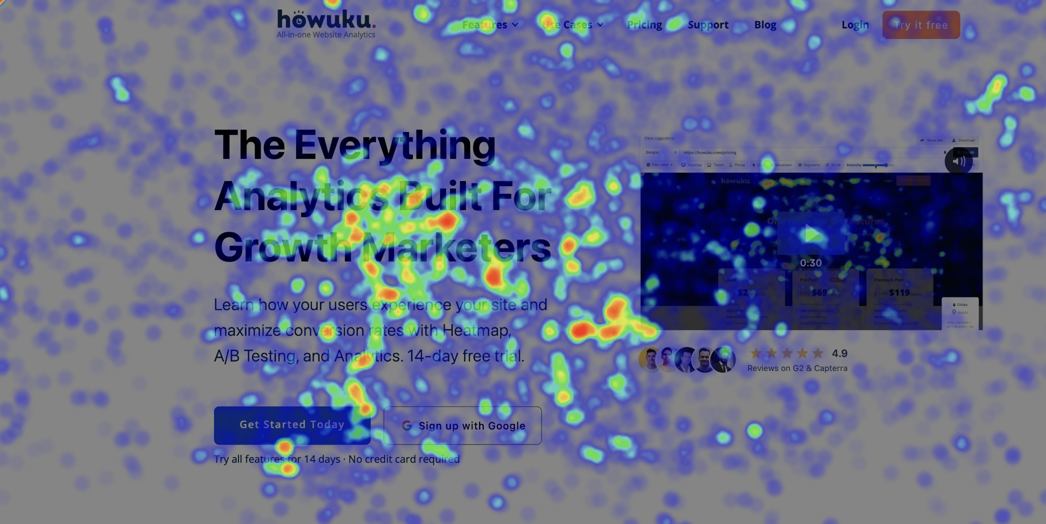 Movement maps showing intensity of cursor movement.